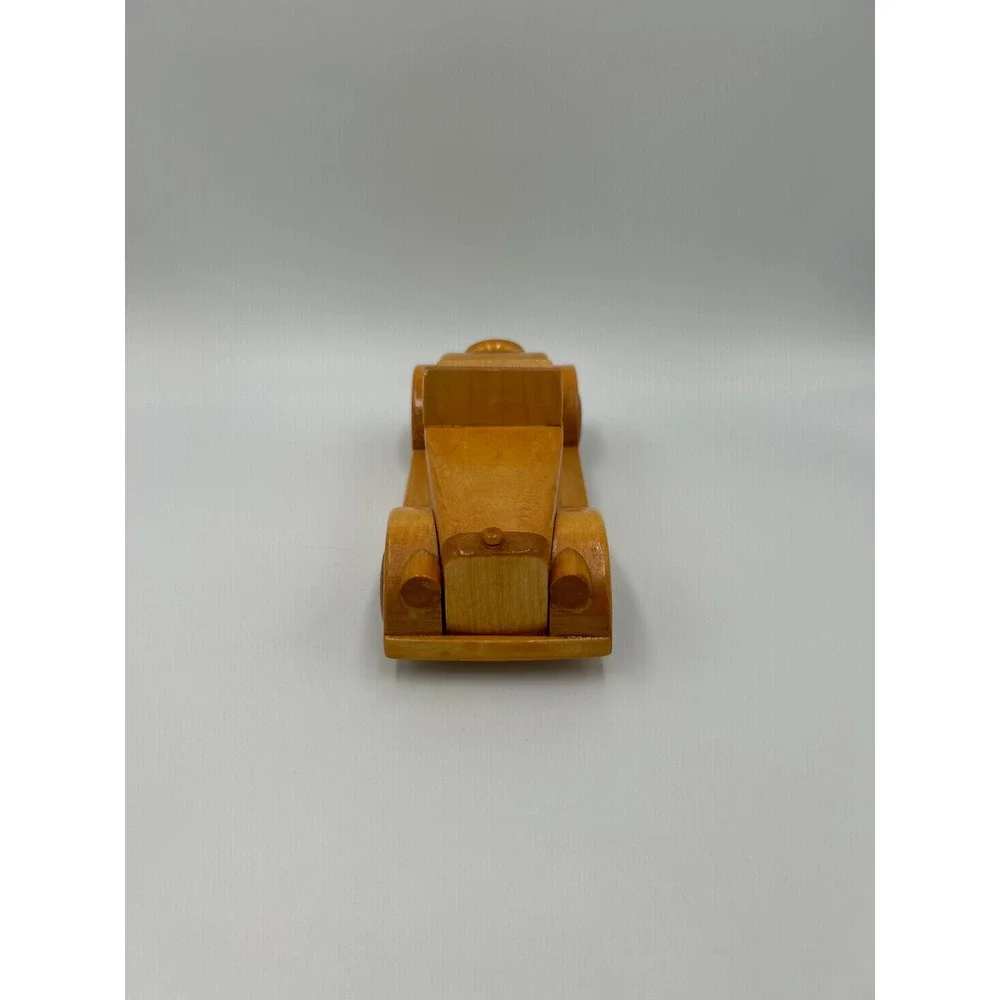 Vintage Handcrafted Wooden Convertible Roadster Model Car Natural Finish Toy